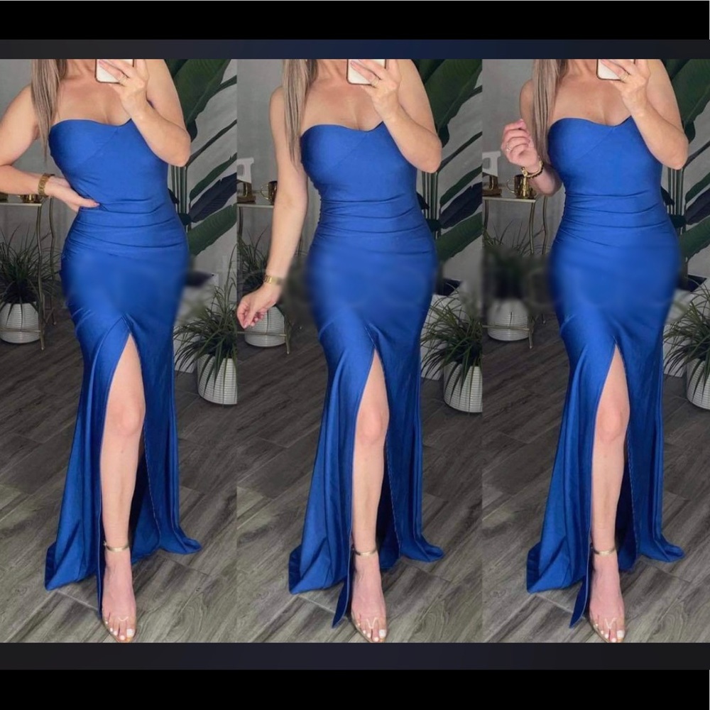 Blue Strapless Dress/ Gown (Large)